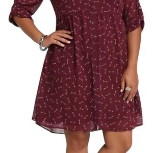 Torrid Sheer Burgundy Button Down Midi Dress With White Arrows Size 12